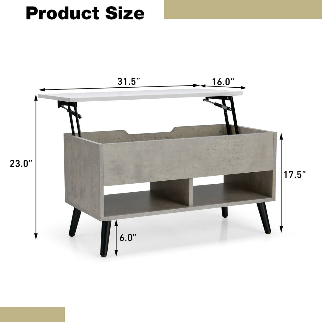 31.5 Inch Lift-Top Coffee Table with Hidden Storage and 2 Open Shelves