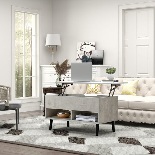 31.5 Inch Lift-Top Coffee Table with Hidden Storage and 2 Open Shelves