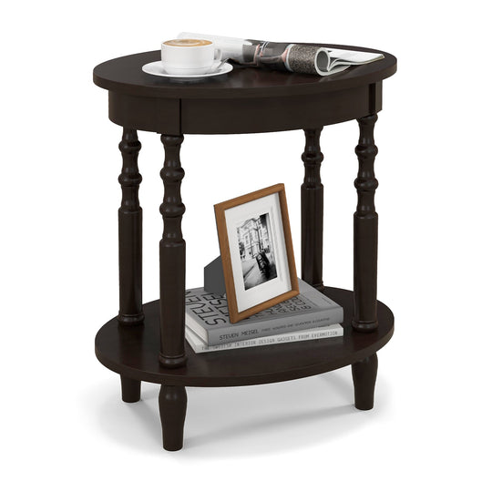Oval Side Table with Storage Shelf and Wood Legs