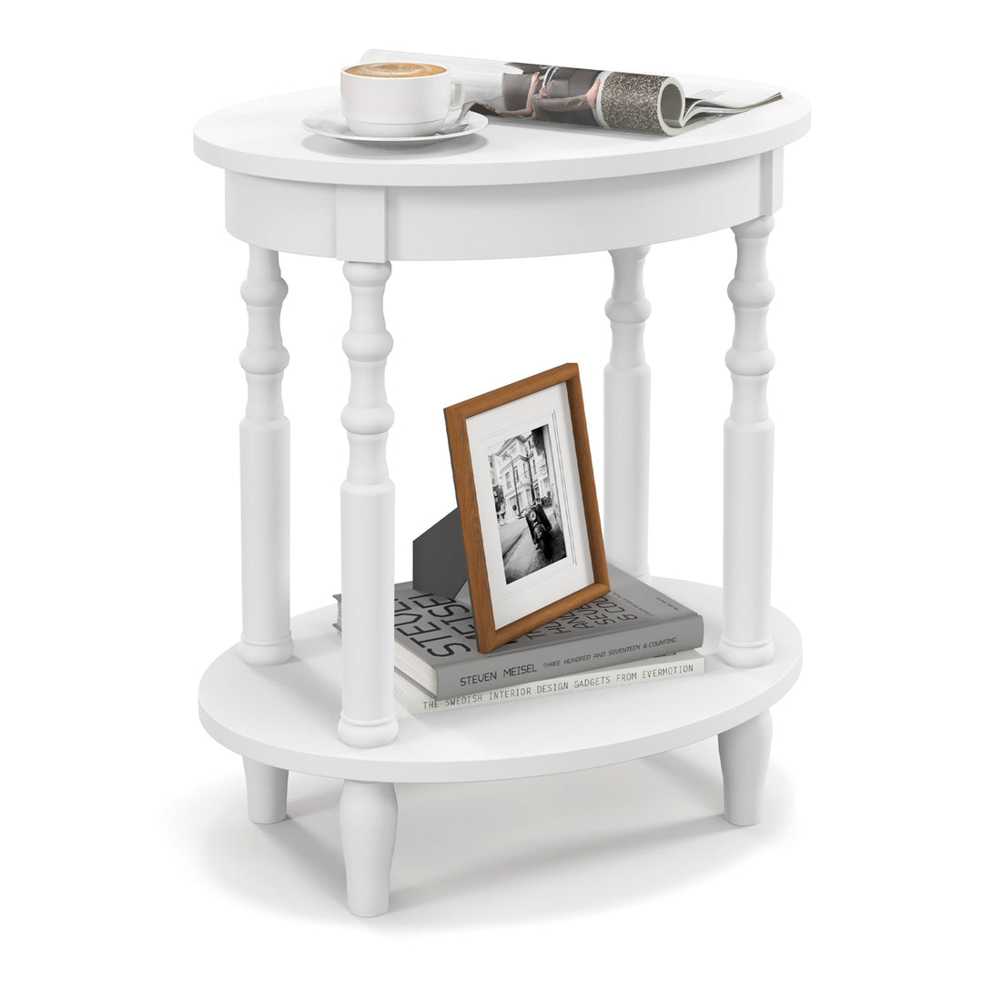 Oval Side Table with Storage Shelf and Wood Legs