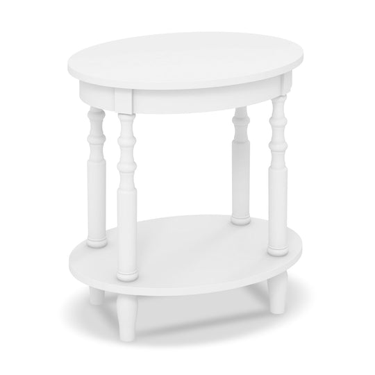 Oval Side Table with Storage Shelf and Wood Legs