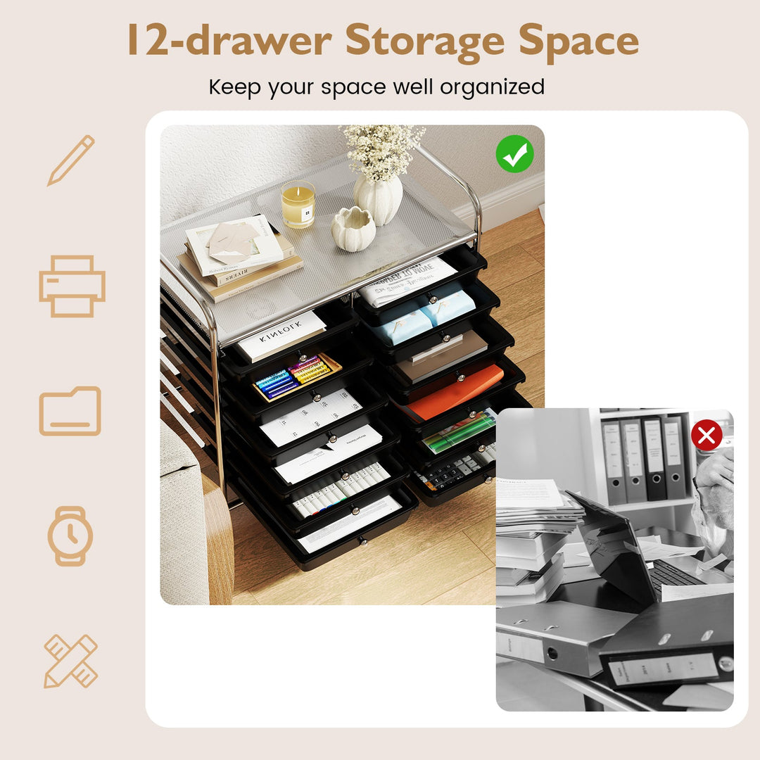 12 Drawers Rolling Storage Cart for Home and Office