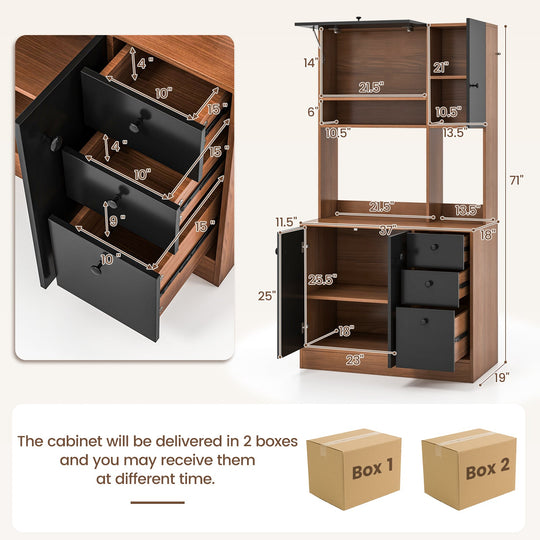 71 Inch Kitchen Pantry with 3 Storage Cabinet and 3 Deep Drawers