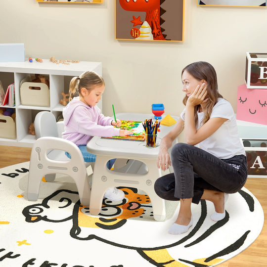 Kids Activity Table and Chair Set with Montessori Toys for Preschool and Kindergarten-Gray