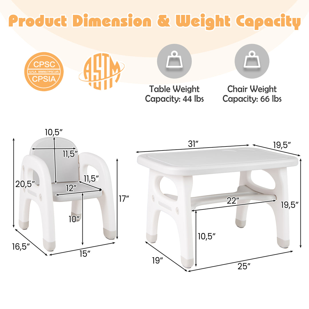 Kids Activity Table and Chair Set with Montessori Toys for Preschool and Kindergarten-Gray
