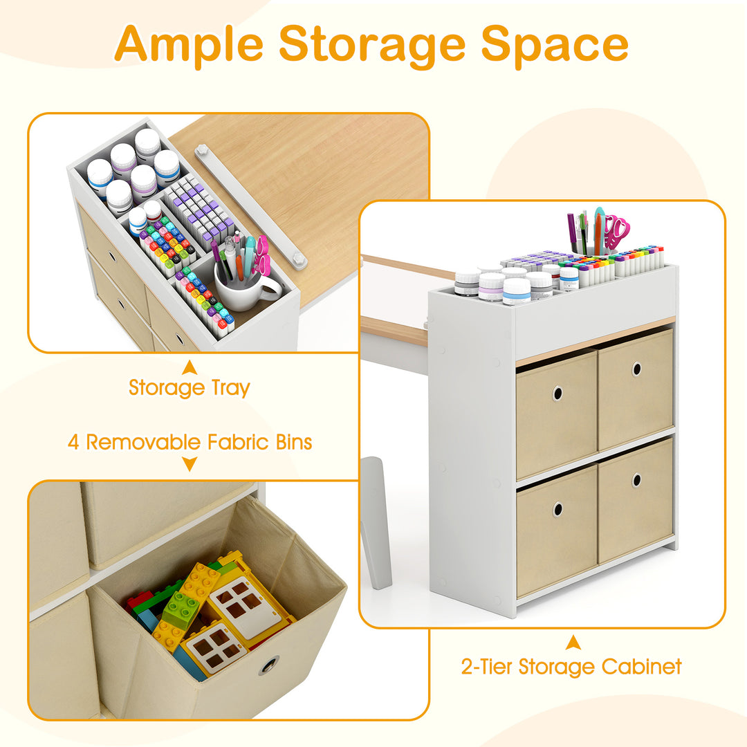 Kids Art Table and Chairs Set with 2 Chairs and Paper Roll-Natural