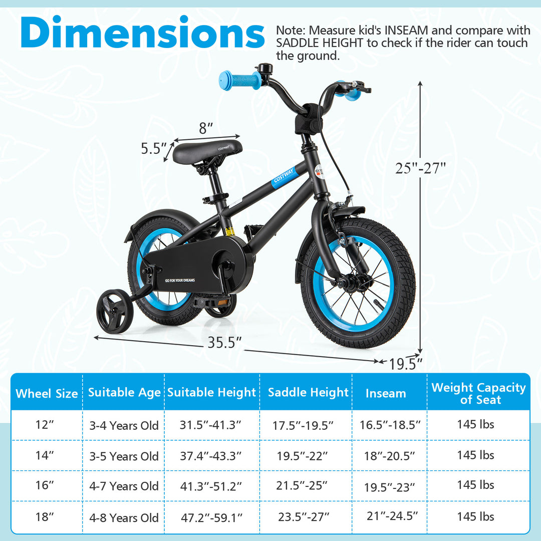 Kids Bike with Adjustable Handlebar and Saddle Black-12 Inches