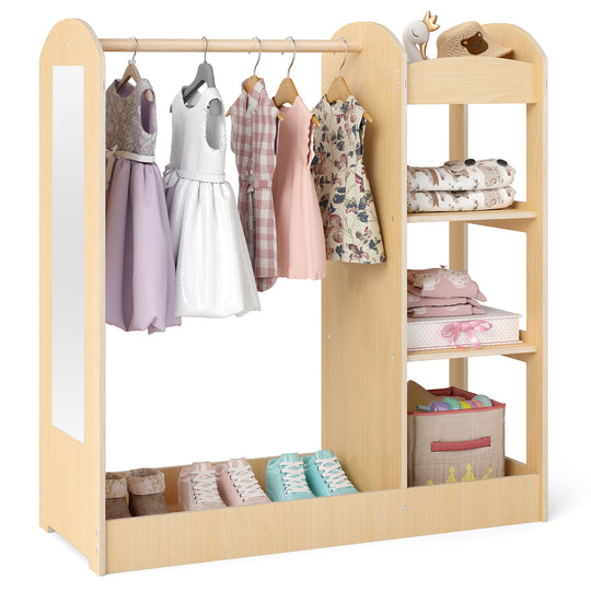 Kids Dress Up Storage with Mirror-Natural