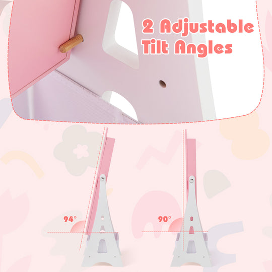 Kids Jewelry Cabinet with Full-Length Mirror and Foldable Drawer-Pink