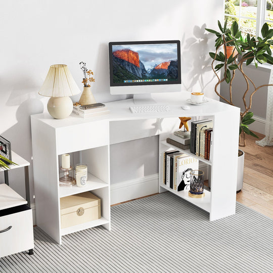 48 Inches L Shaped Corner Executive Computer Desk with Drawer-White