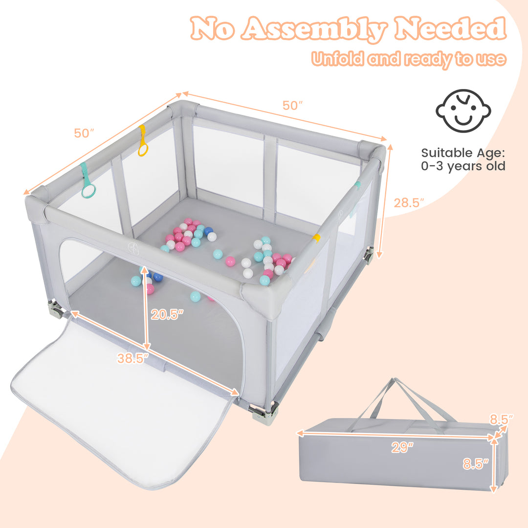 Large Baby Playpen BPA-Free Foldable Toddlers Safety Fence Play Yard with Zipper Gate-S