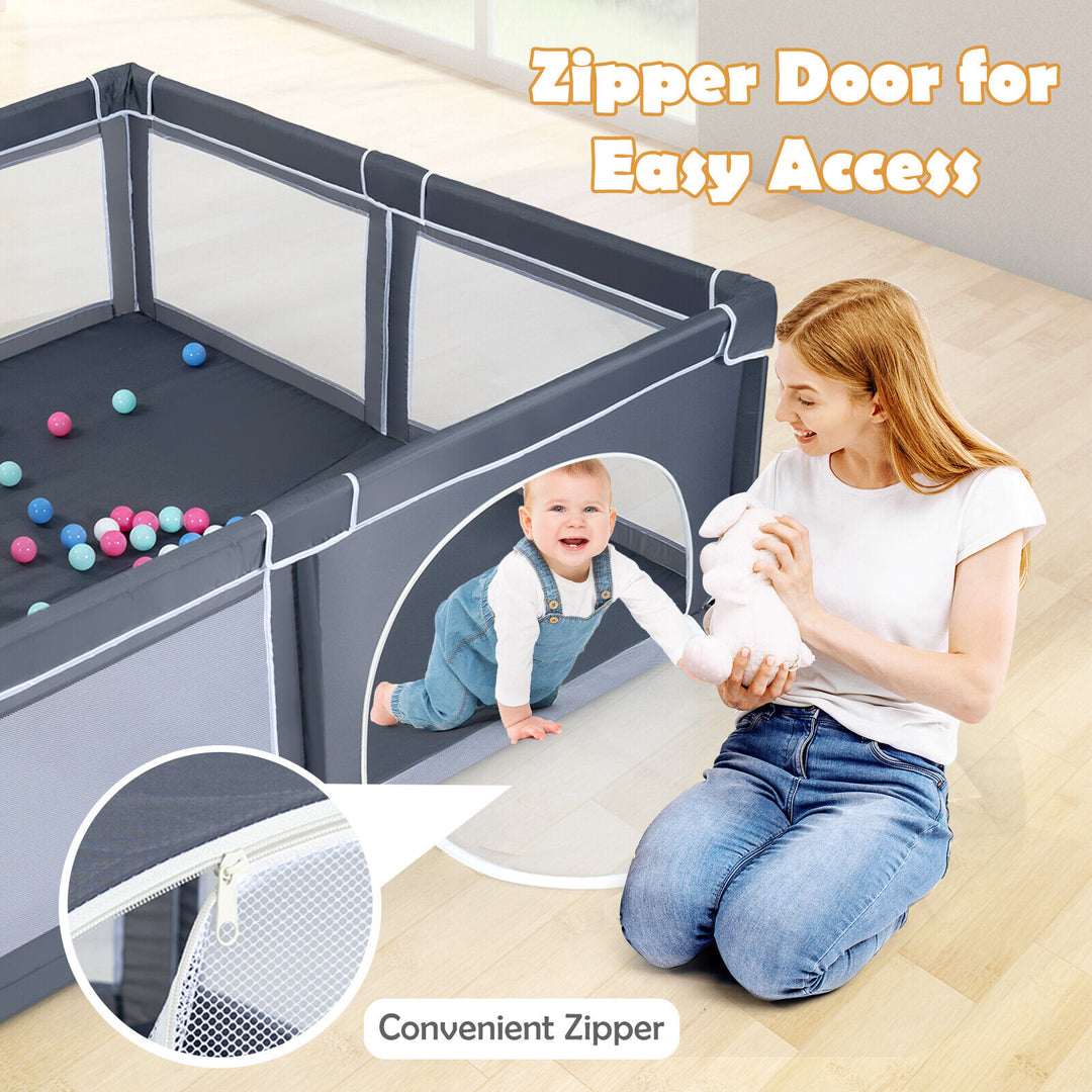 Large Infant Baby Playpen Safety Play Center Yard with 50 Ocean Balls-Dark Gray