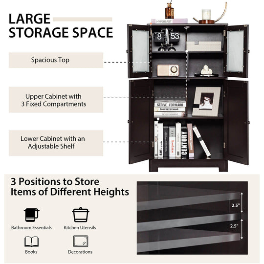 Bathroom Floor Storage Locker Kitchen Cabinet with Doors and Adjustable Shelf