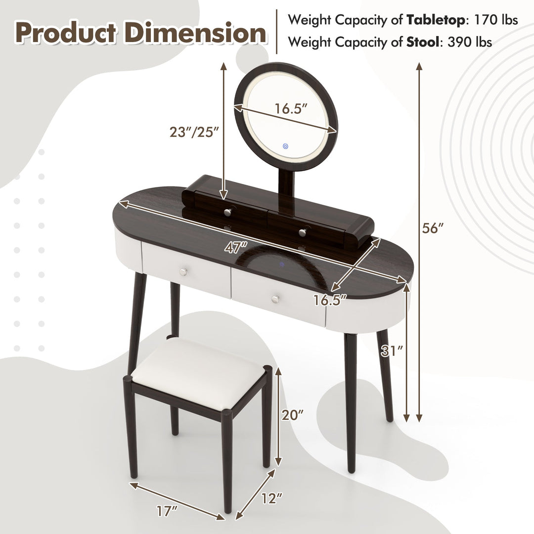 Makeup Vanity Table with LED Mirror and 3 Drawers