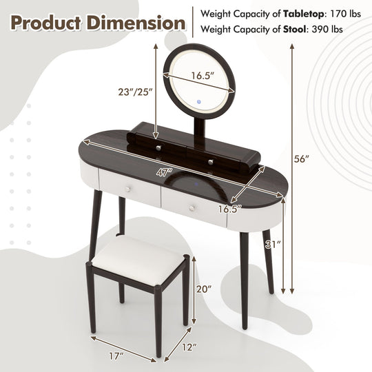 Makeup Vanity Table with LED Mirror and 3 Drawers