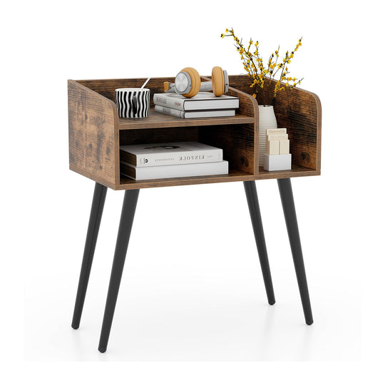 Mid Century Modern Nightstand with Open Shelves