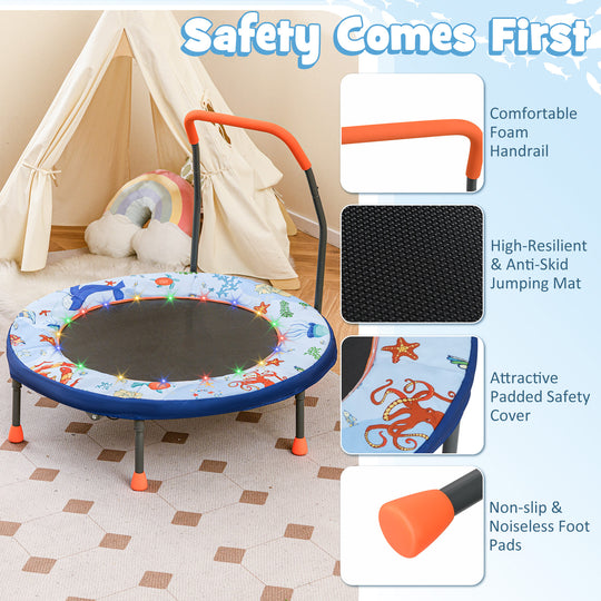 Mini Trampoline Folding Small Rebounder for Kids with Lights-Blue