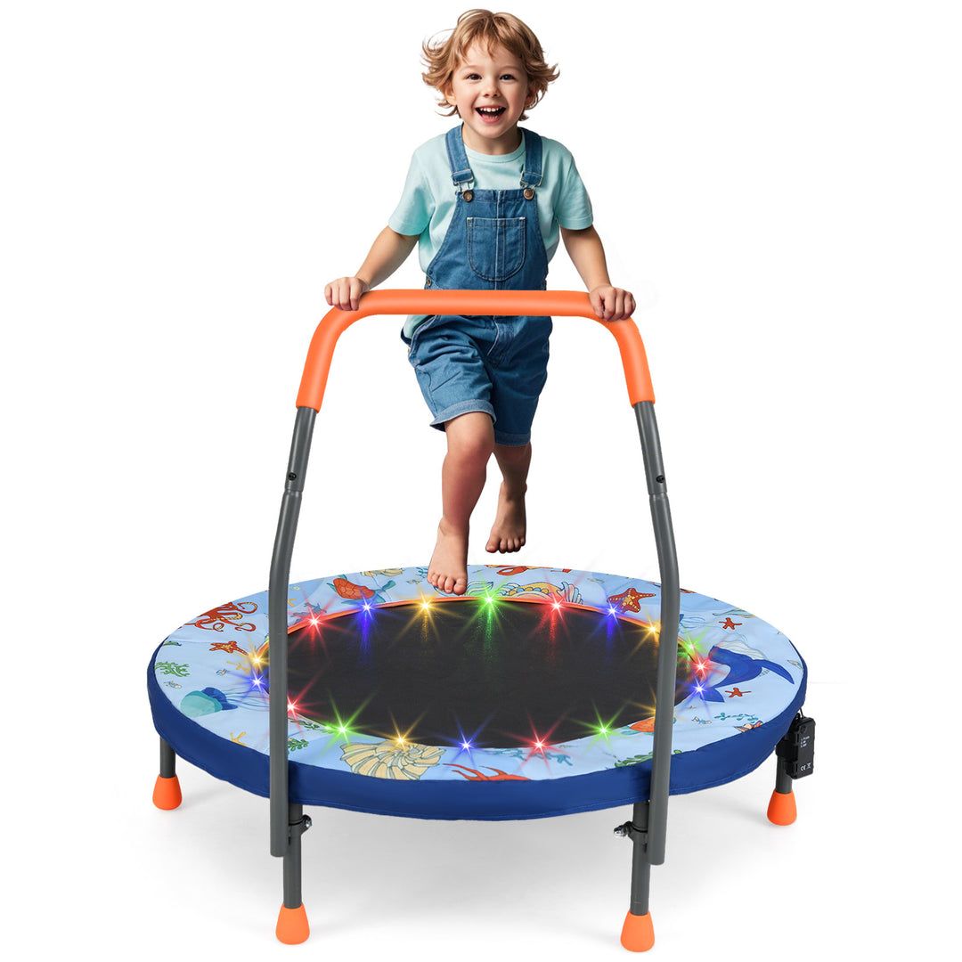 Mini Trampoline Folding Small Rebounder for Kids with Lights-Blue