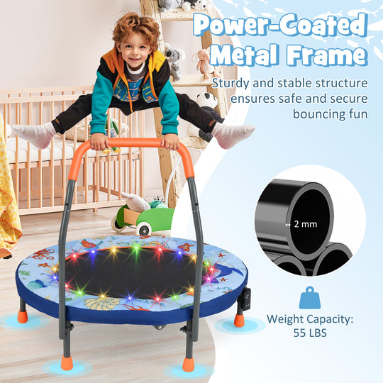 Mini Trampoline Folding Small Rebounder for Kids with Lights-Blue