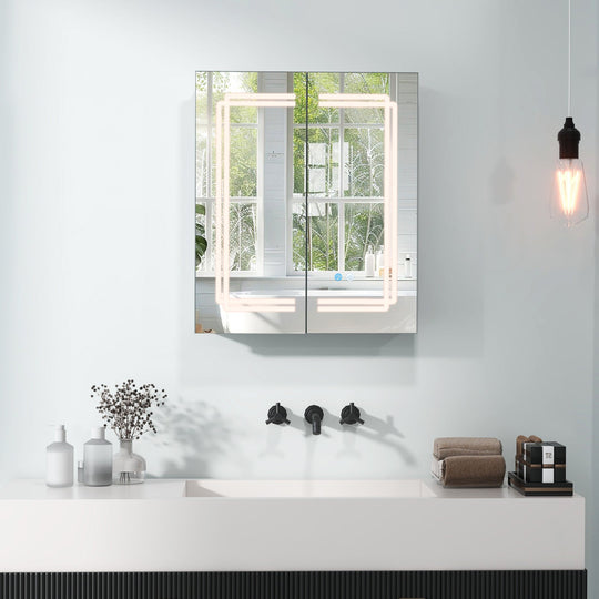 2 Doors Bathroom Mirror Medicine Wall Cabinet with Lights