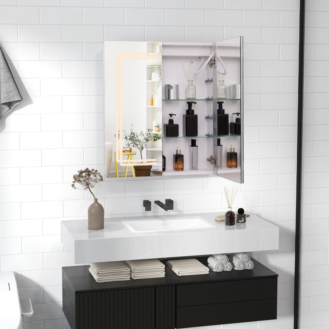 2 Doors Bathroom Mirror Medicine Wall Cabinet with Lights