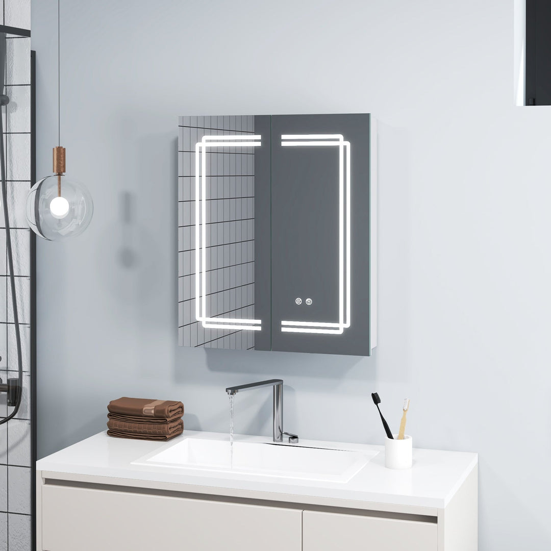 2 Doors Bathroom Mirror Medicine Wall Cabinet with Lights