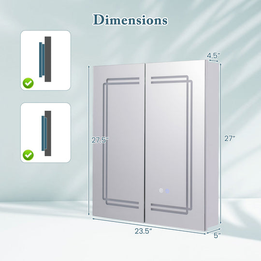 2 Doors Bathroom Mirror Medicine Wall Cabinet with Lights