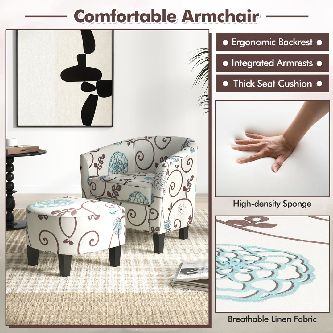 Modern Accent Tub Chair and Ottoman Set with Fabric Upholstered-Beige