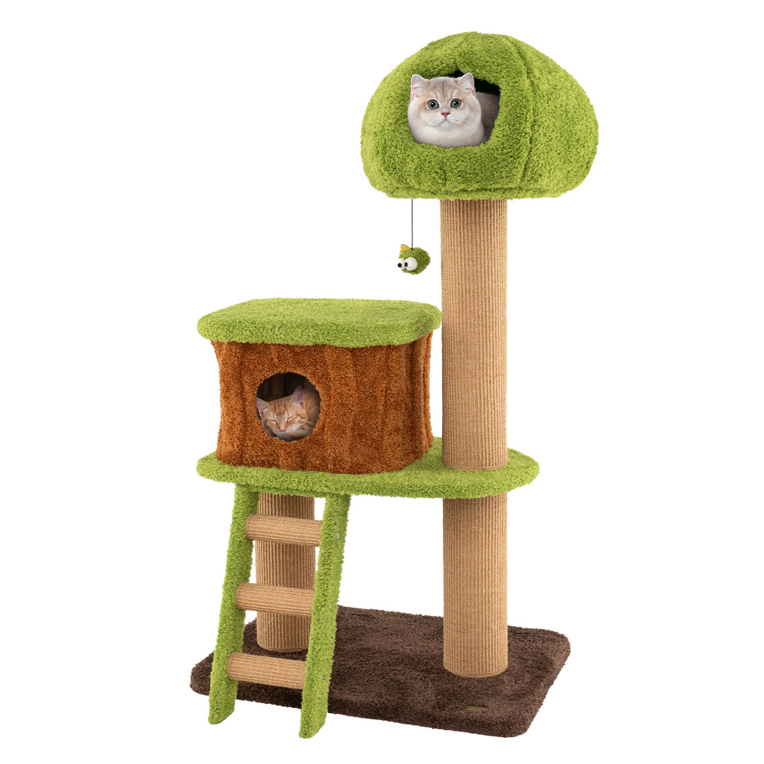 Cute Cat Tree for Indoor Cats with Mushroom-shaped Nest Condo and Climbing Ladder-Green