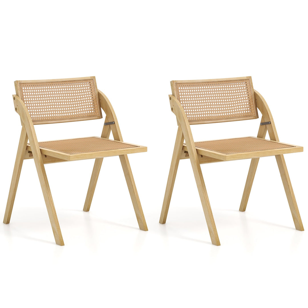 Foldable Dining Chairs Set of 2 with Woven Rattan Backrest