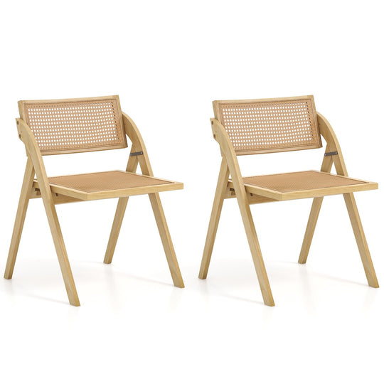 Foldable Dining Chairs Set of 2 with Woven Rattan Backrest