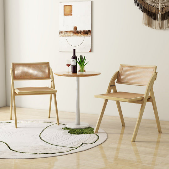 Foldable Dining Chairs Set of 2 with Woven Rattan Backrest