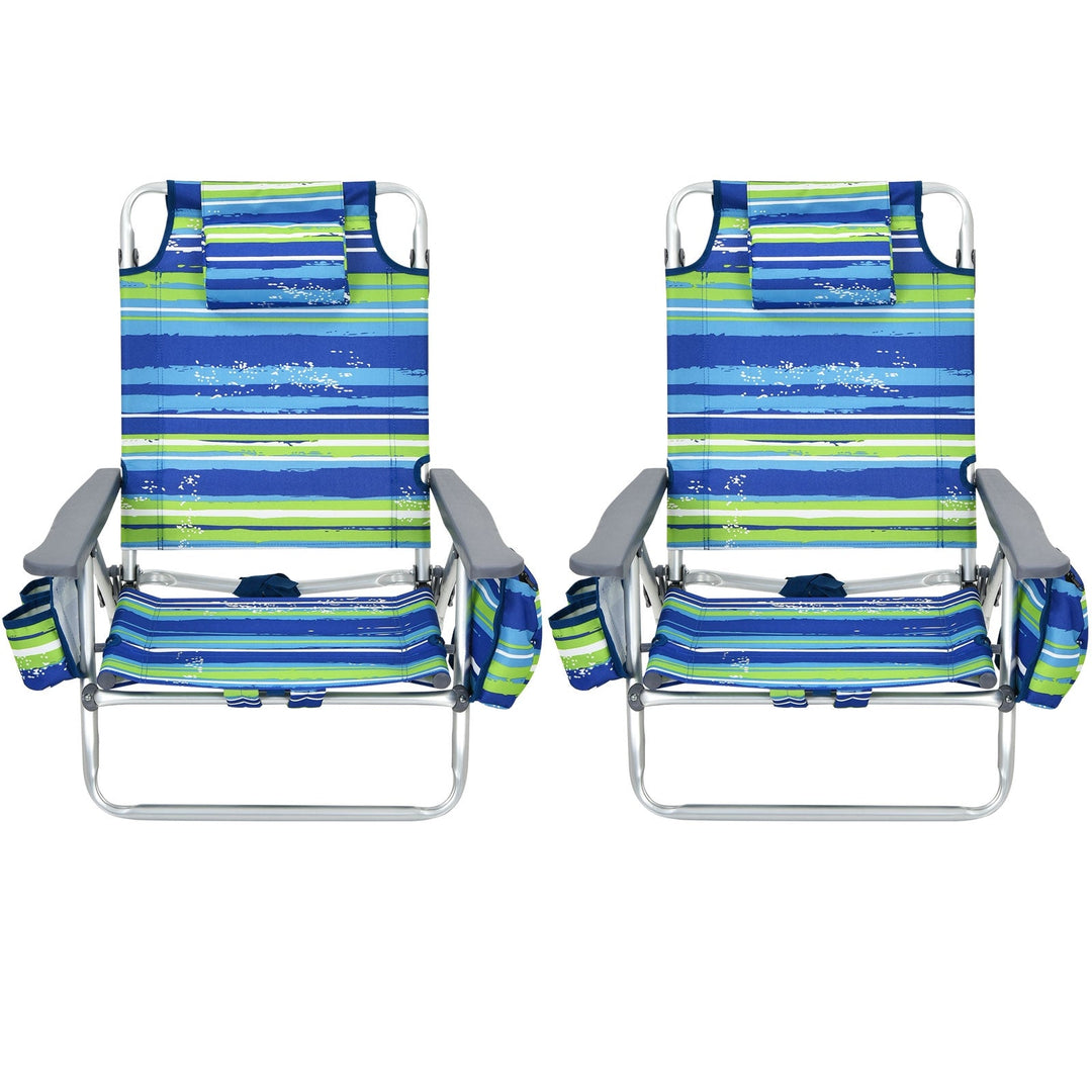 2 Pieces Folding Backpack Beach Chair with Pillow-Pink