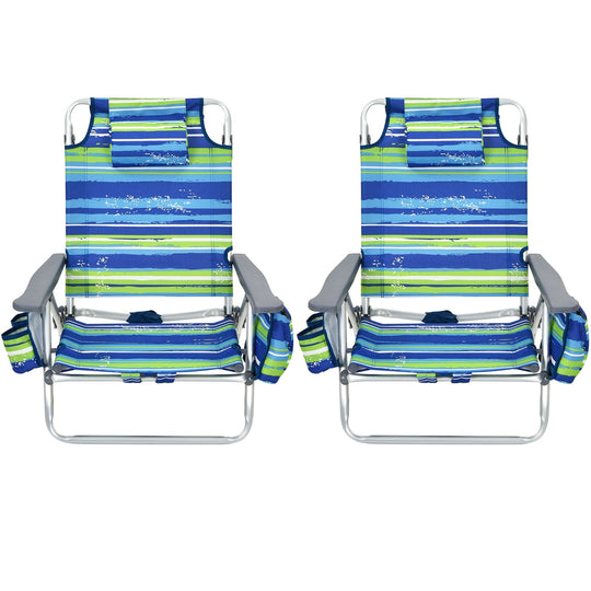 2 Pieces Folding Backpack Beach Chair with Pillow-Pink