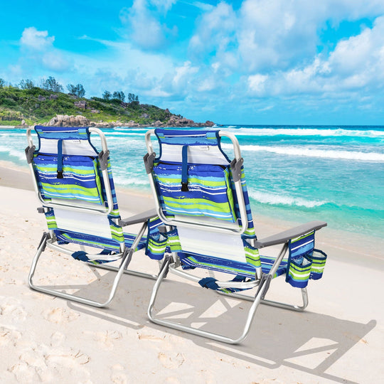 2 Pieces Folding Backpack Beach Chair with Pillow-Pink