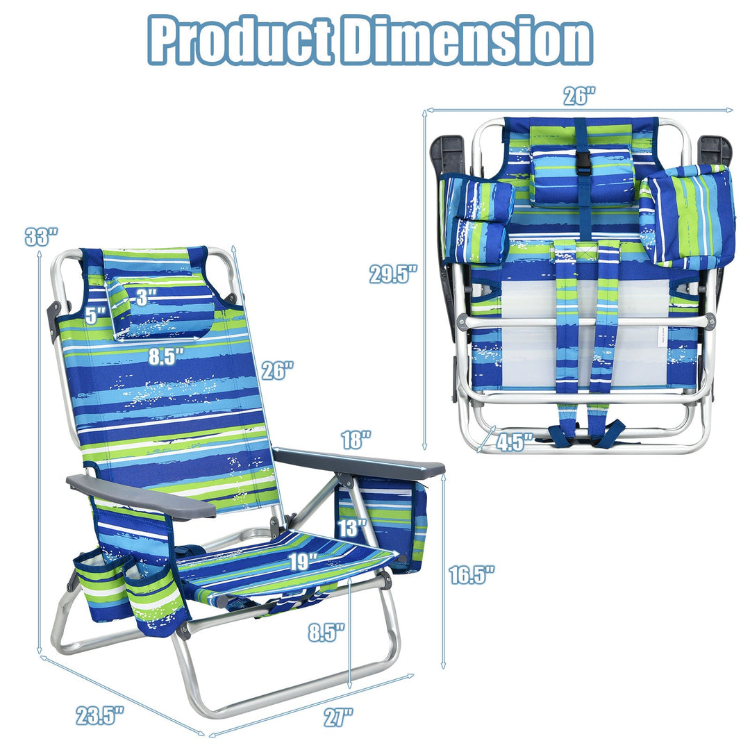 2 Pieces Folding Backpack Beach Chair with Pillow-Pink
