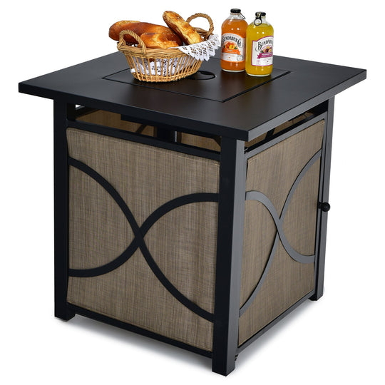 25 Inch 40000 BTU Propane Fire Pit Table with Lid and Fire Glass