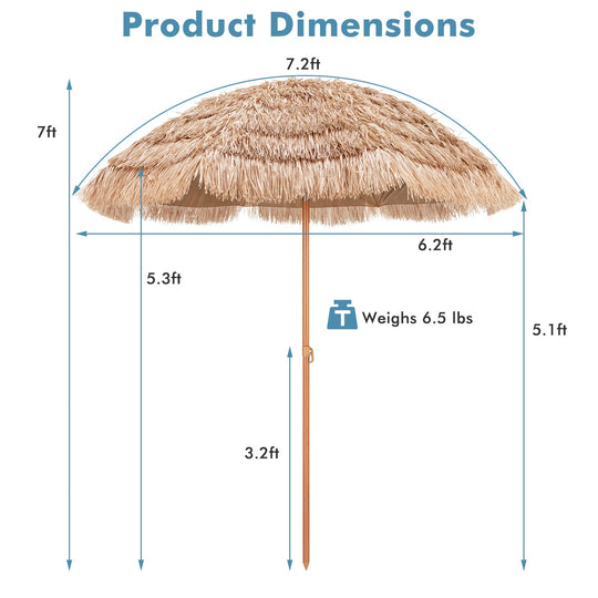 7.2 Feet Patio Thatched Tiki Umbrella Hawaiian Hula Beach Umbrella