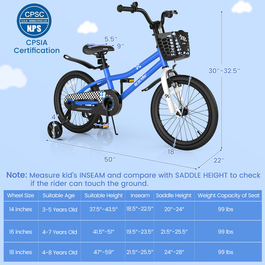 18 Feet Kids Bike with Removable Training Wheels-Navy