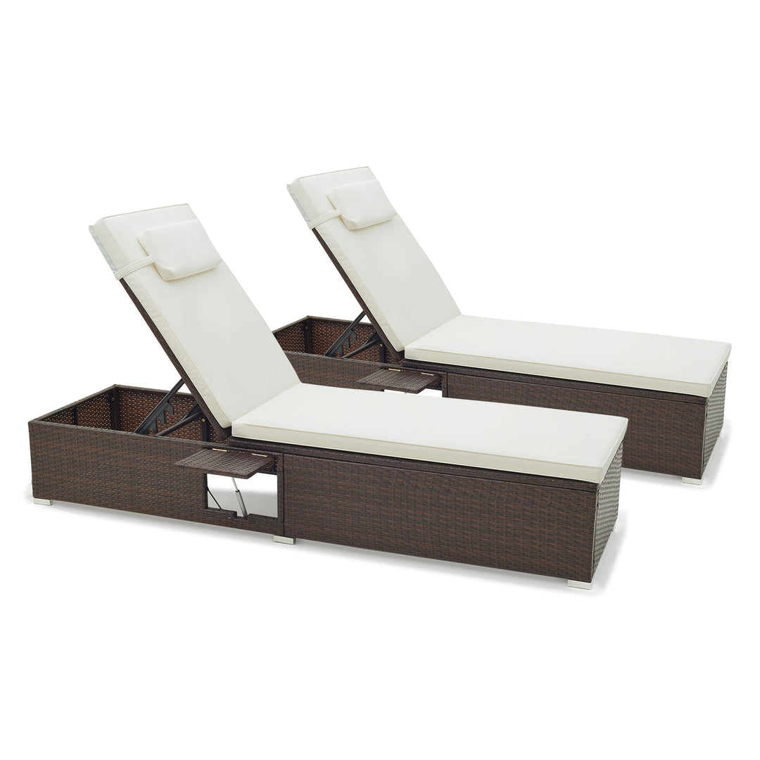 Patio Chaise Lounge Set of 2 with Backrest Seat Cushion and Headrest