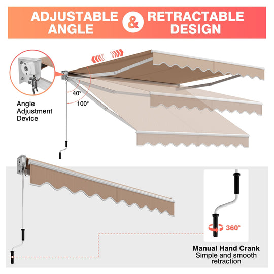 8 x 6.6 Feet Patio Retractable Awning with Manual Crank Handle