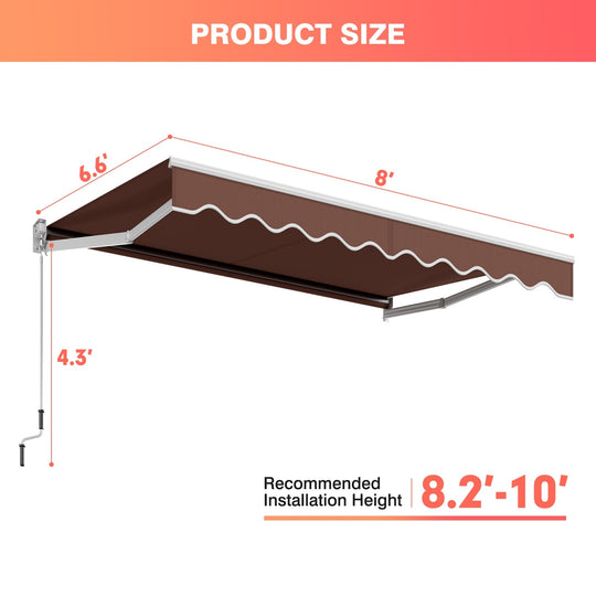 8 x 6.6 Feet Patio Retractable Awning with Manual Crank Handle