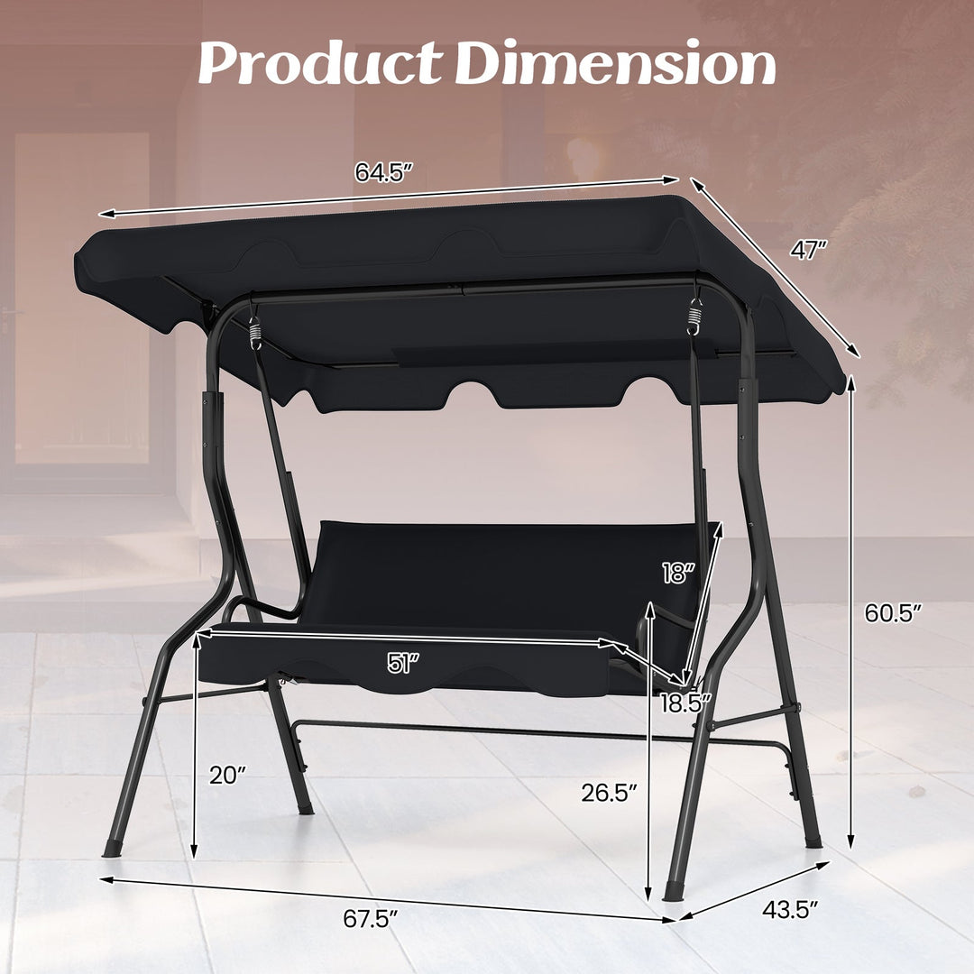 3 Seat Outdoor Patio Canopy Swing with Cushioned Steel Frame-Blue