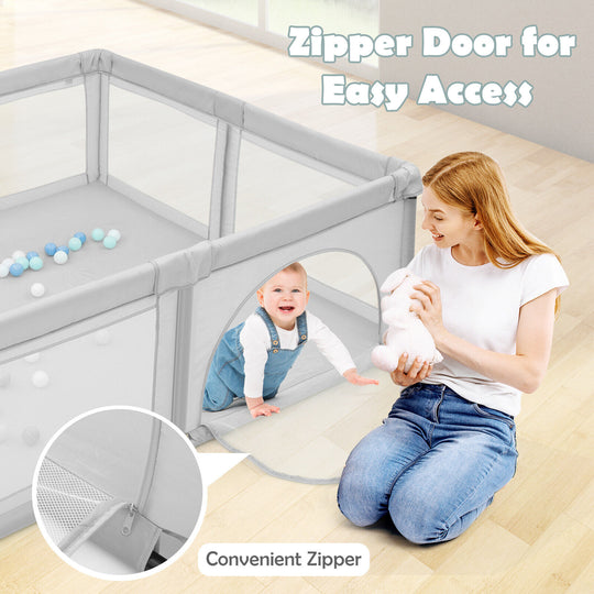 Large Infant Baby Playpen Safety Play Center Yard with 50 Ocean Balls-Gray