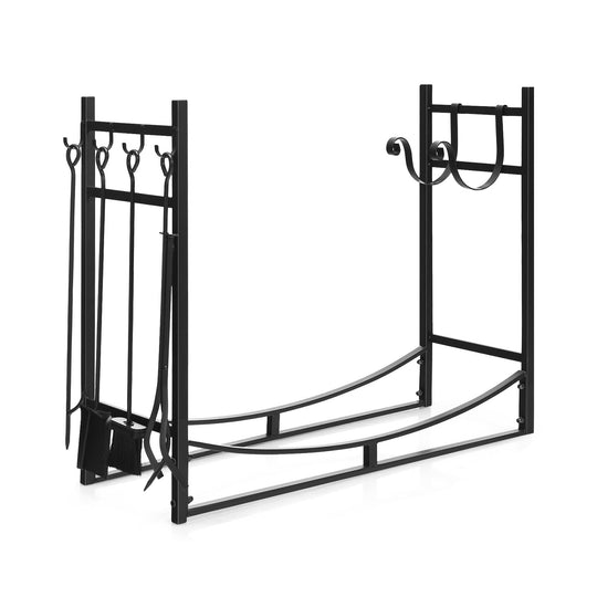30 Inch Firewood Rack with 4 Tool Set Kindling Holders for Indoor and Outdoor