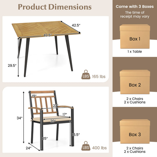 5 Pieces Patio Dining Set with Cushions and 1.9 inches Umbrella Hole