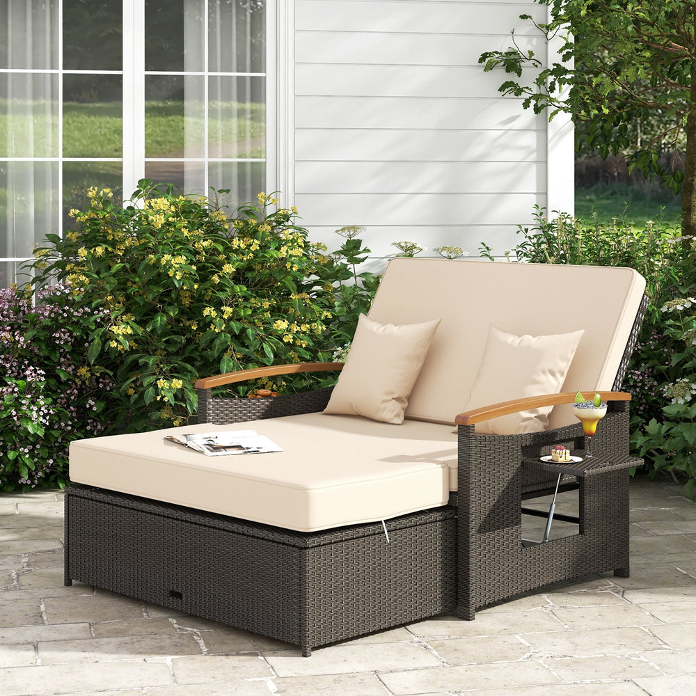 Outdoor Wicker Daybed with Folding Panels and Storage Ottoman