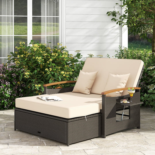 Outdoor Wicker Daybed with Folding Panels and Storage Ottoman