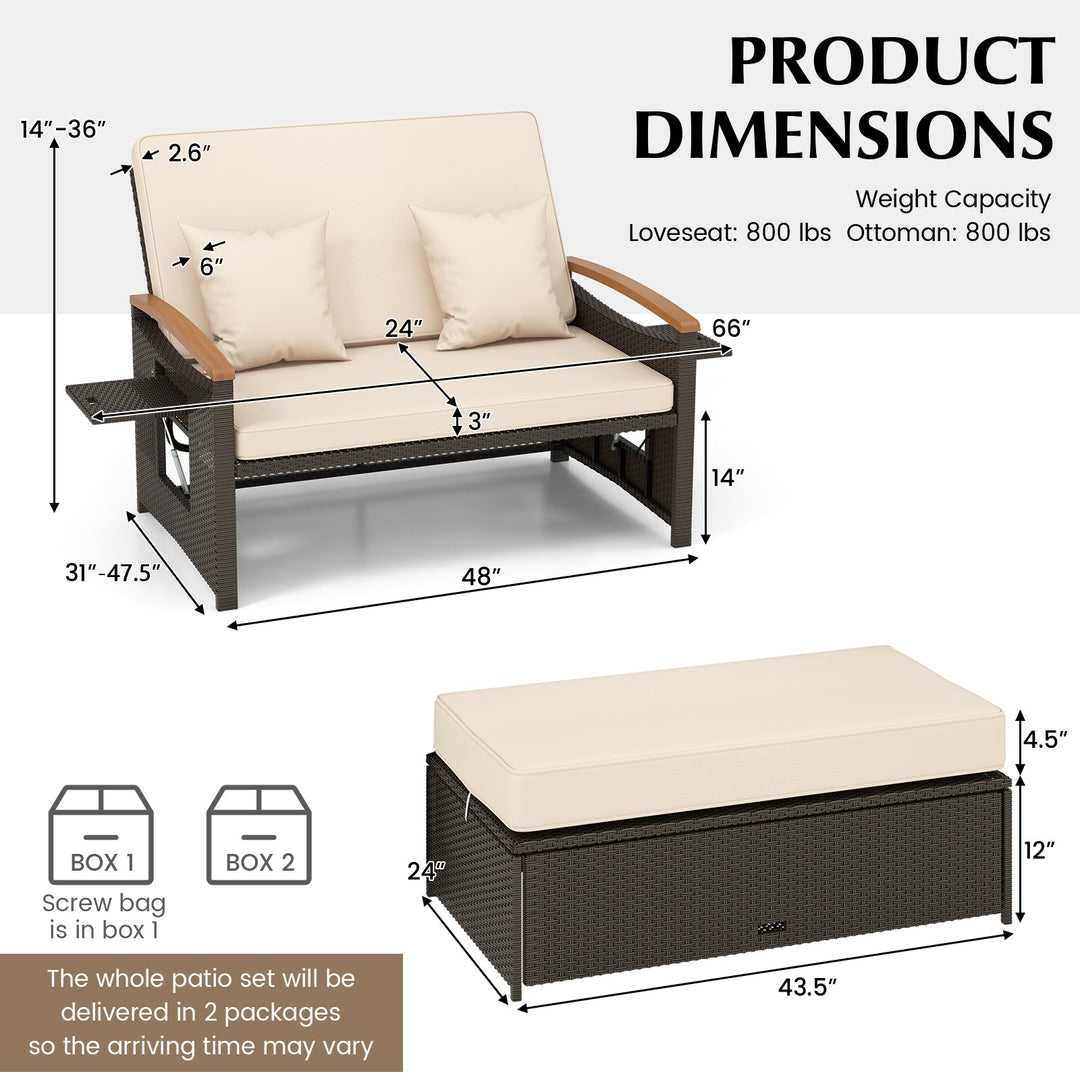 Outdoor Wicker Daybed with Folding Panels and Storage Ottoman