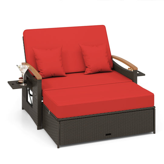 Outdoor Wicker Daybed with Folding Panels and Storage Ottoman